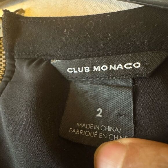 CLUB MONACO Wom Sz 2‎ Ashton Dress Ponte Knit Black Exposed Zip Leaf Print Black - Picture 5 of 8